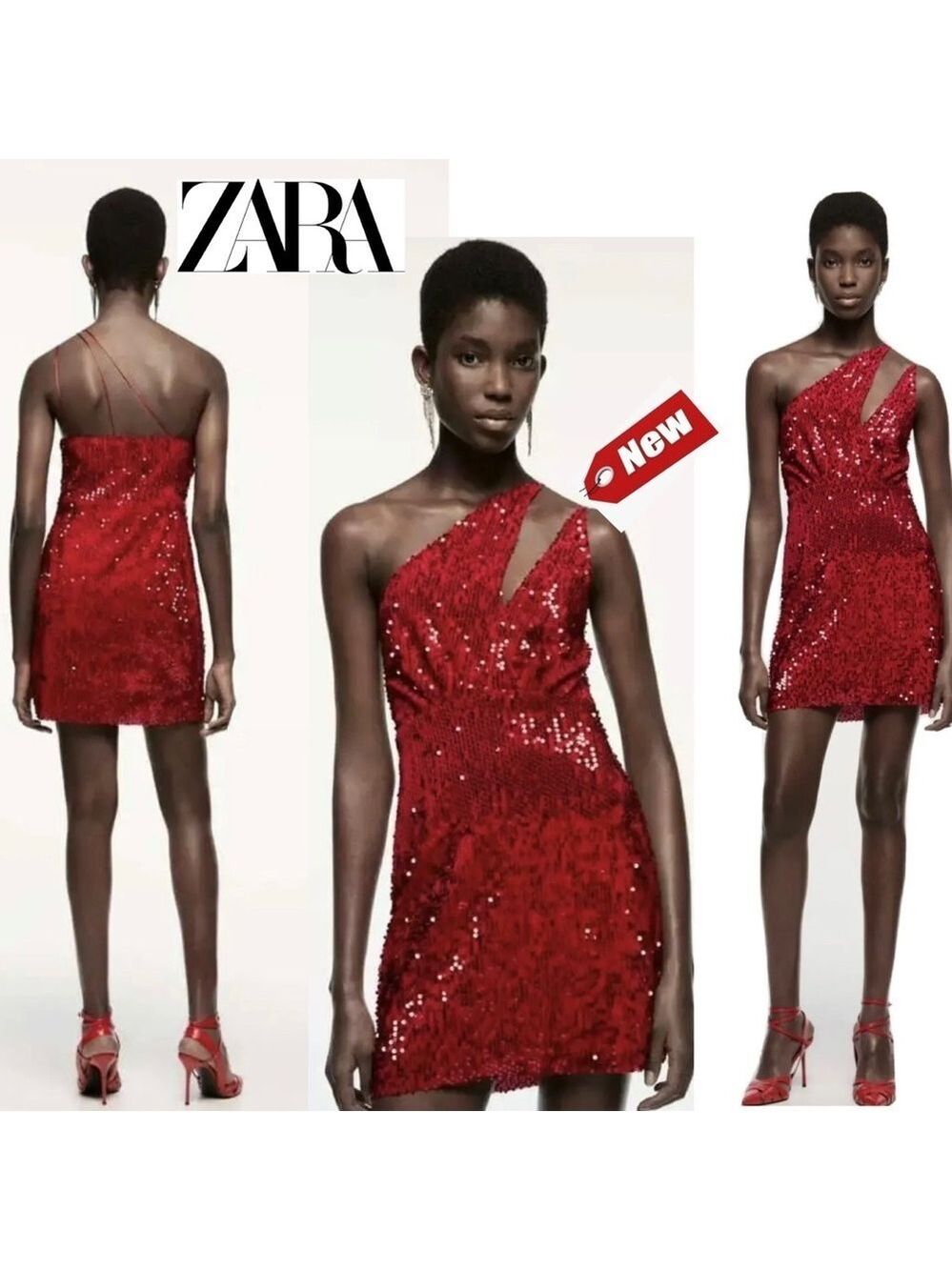 Zara Red Velvet Sequin Asymmetric spaghetti strap Mini Dress Blogger Fave S NWT